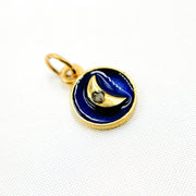 Diamond Sterling Silver Round Moon Enamel Charm